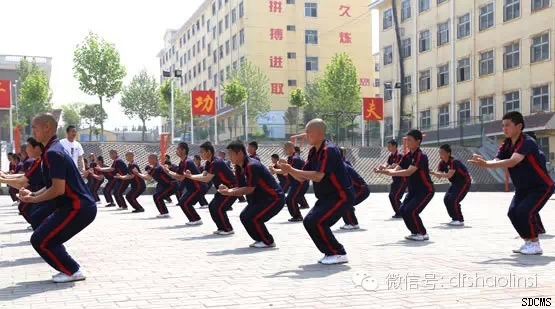嵩山少林寺武僧团培训基地学员正在训练场上认真学习少林功夫