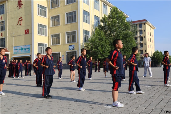 嵩山少林寺武僧团培训基地学员正在训练场上认真学习少林功夫